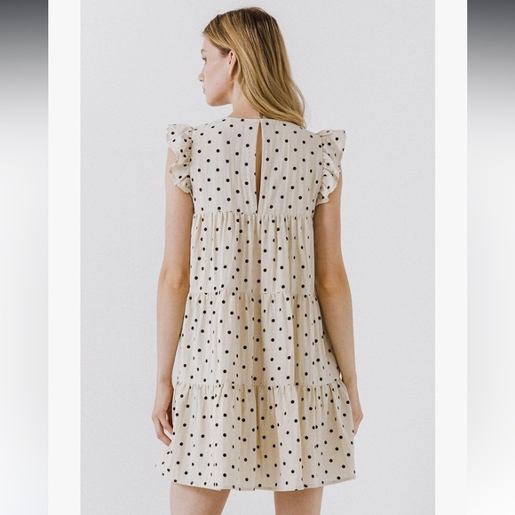 English Factory Baby Doll Cream/Black Polka Dot Dress with Deep Pockets | Size M - Picture 2 of 7